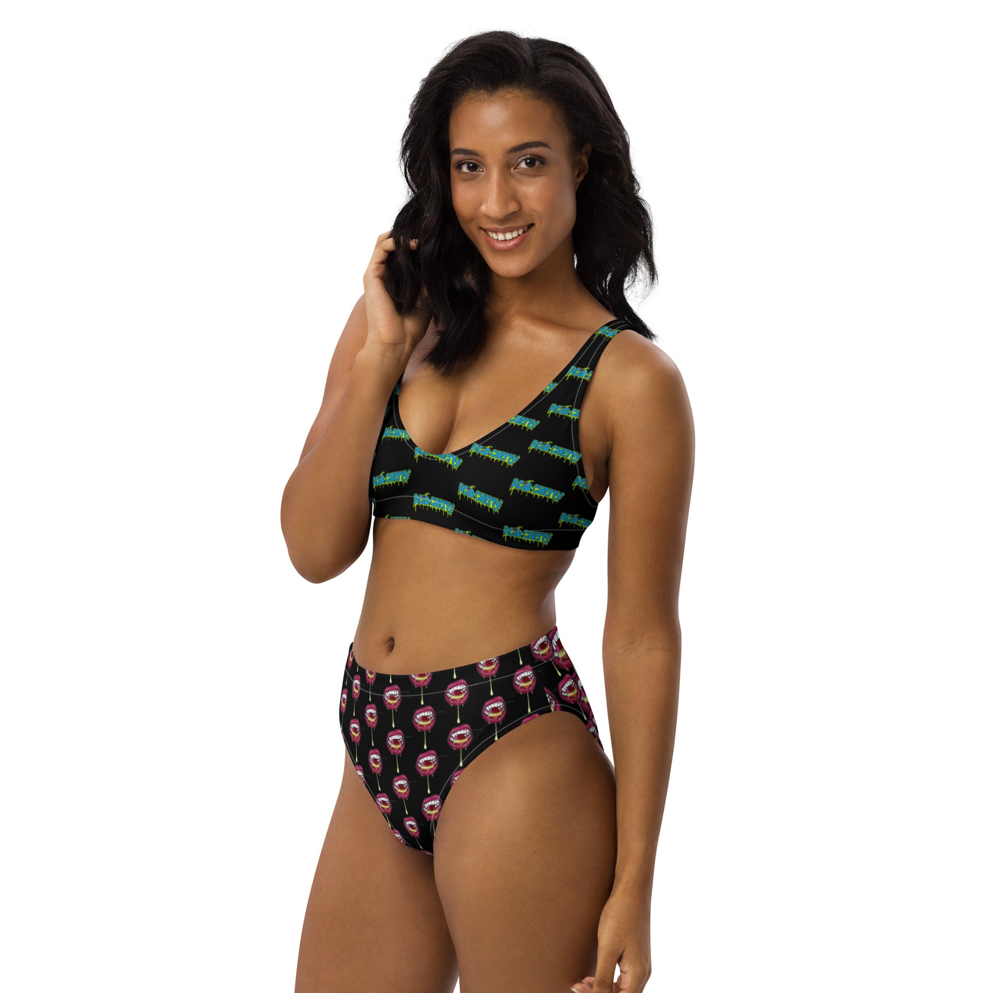 Acid Cherry- High Waisted Bikini (BLACK)